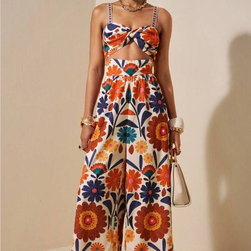 Floral Wide-Leg Jumpsuit Pants